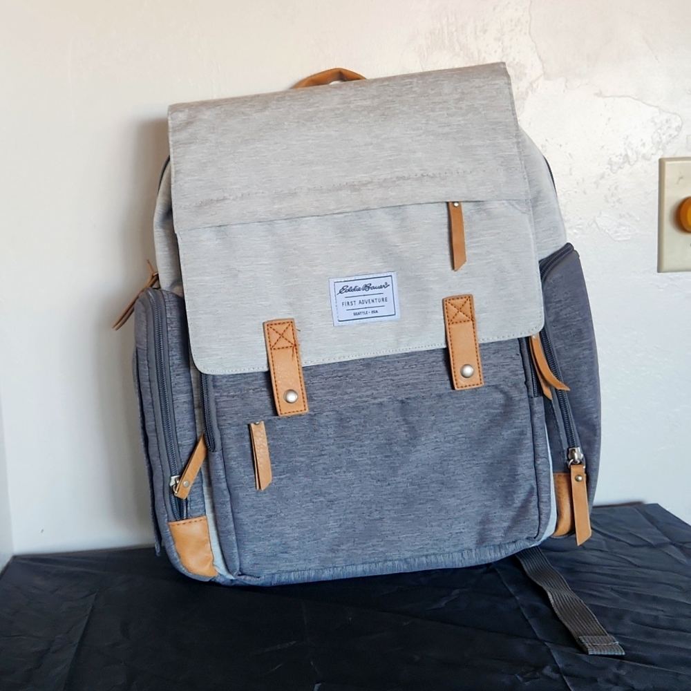 NWOT Eddie Bauer 1st Adventure GRAY Backpack OR baby diaper bag ORGANIZED CLEAN